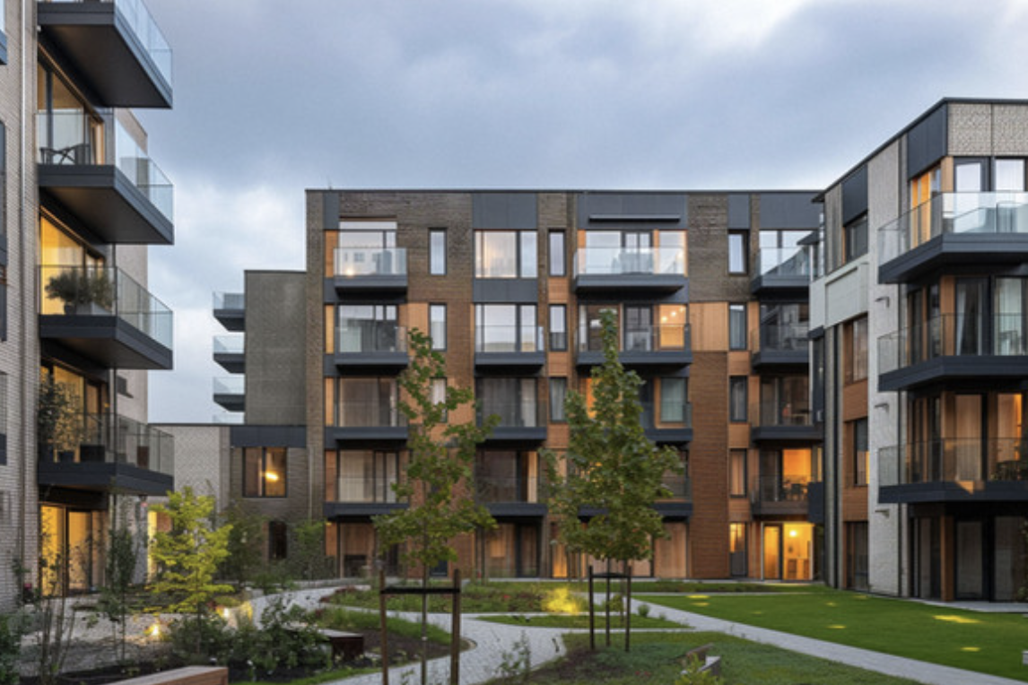 Modern multifamily apartment courtyard